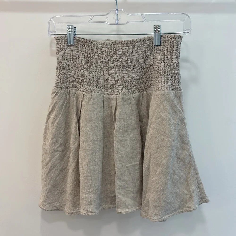 Smocked Waist A-Line Mini Skirt - Cream